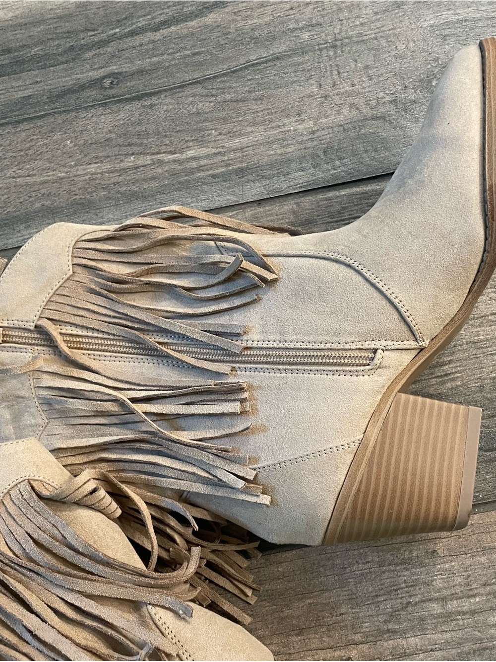 Time and Tru Beige Suede Fringe Ankle Boots - Picture 6 of 7